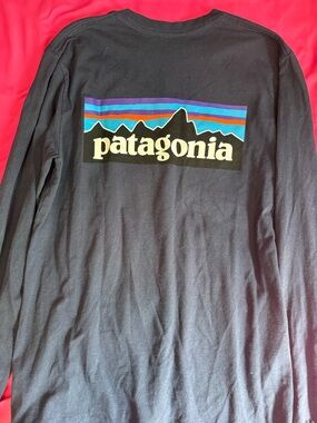 Patagonia Navy Long Sleeve Tee with Blue, Purple, Teal & Orange Logo
